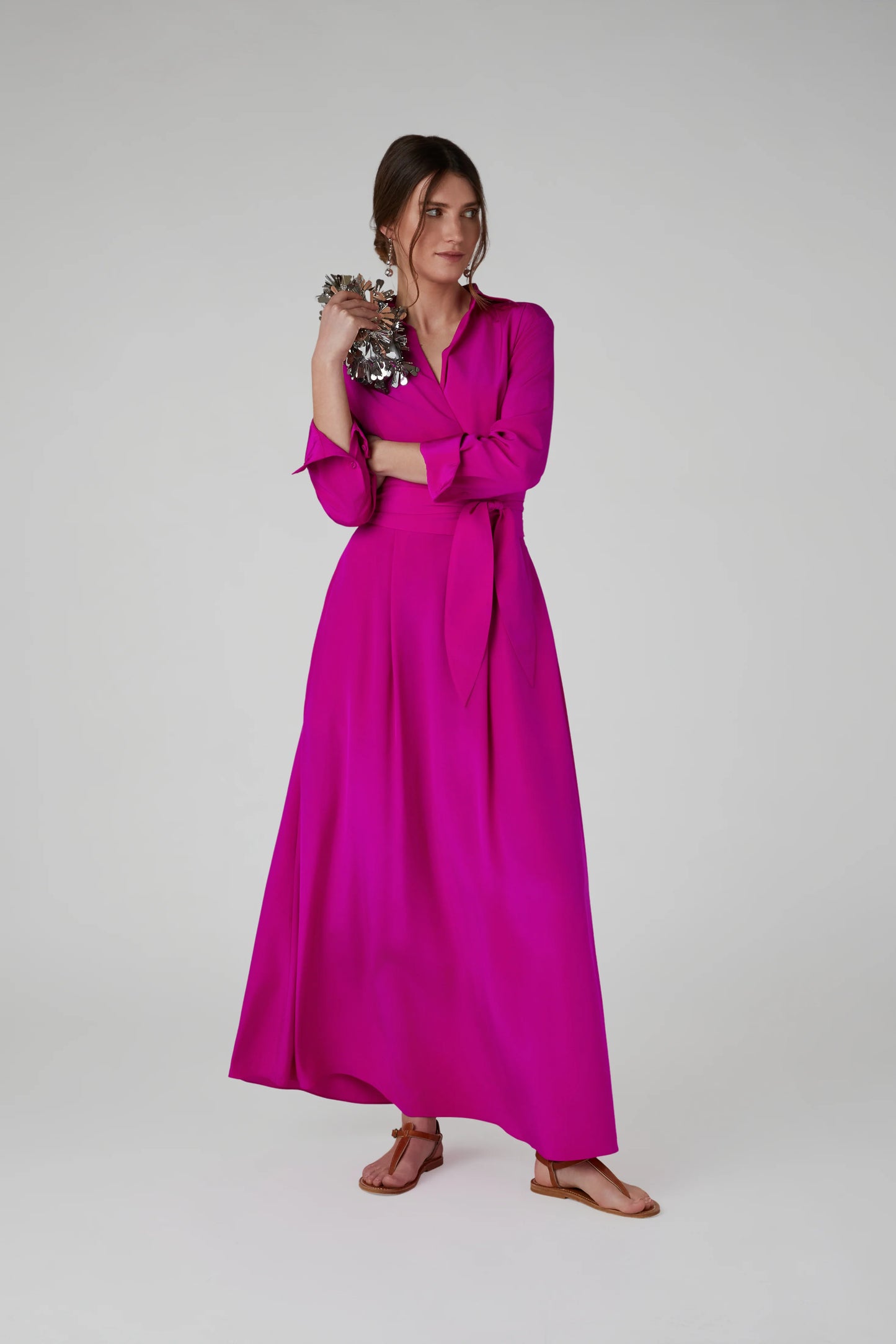 Jasper Conran "Celia" Maxi Silk Wrap Dress in Pink