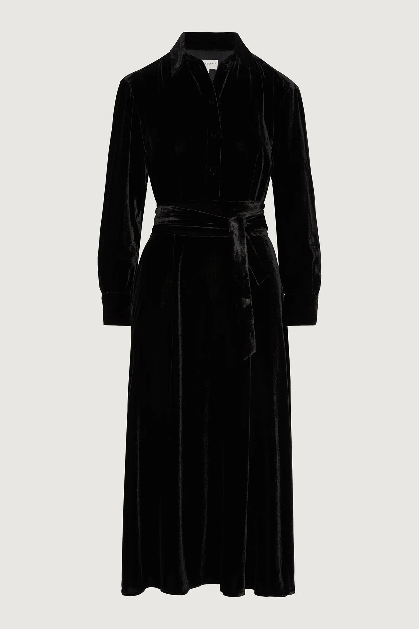Jasper Conran "Eve" Velvet Full Skirt Shirt Dress in Black