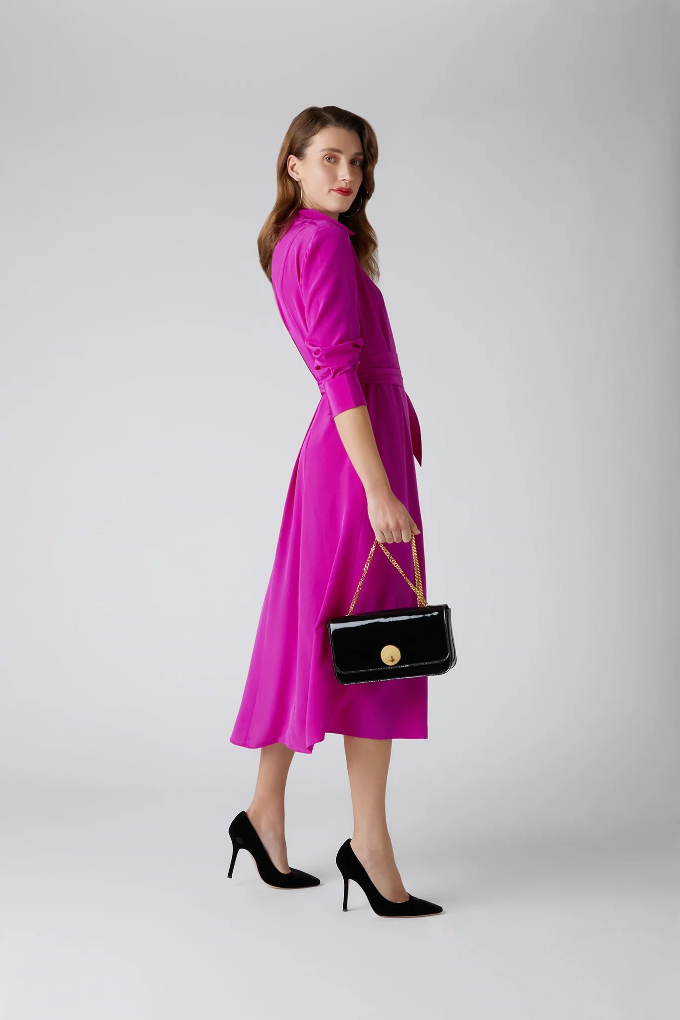 Jasper Conran "Celia" Patent Chain Strap Evening Bag in Black