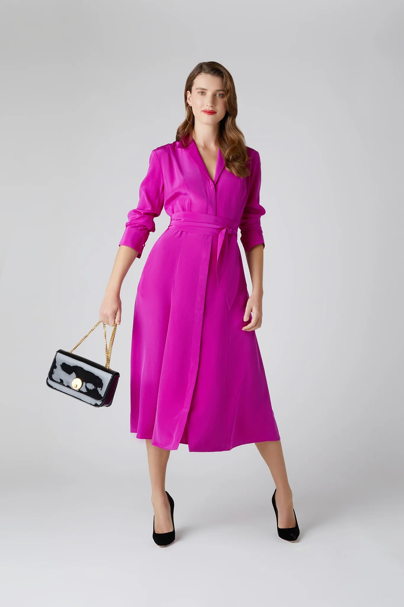 Jasper Conran "Celia" Patent Chain Strap Evening Bag in Black