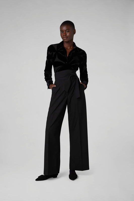 Jasper Conran "Gianna" Velvet Burn Out Shirt in Black