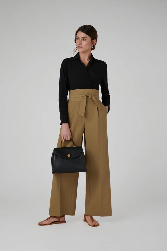 Jasper Conran "Genevieve" Silk Wrap Shirt in Black