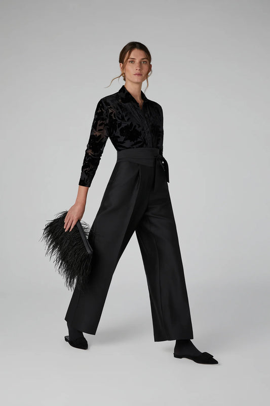 Jasper Conran "Idalia" Velvet Burn Out Shirt in Black Floral