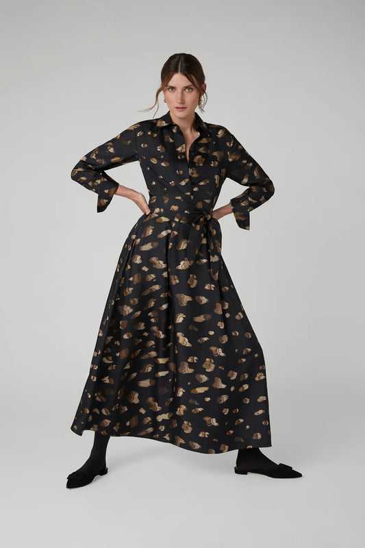 Jasper Conran "Isabella" Silk Twill Printed Shirt in Brown