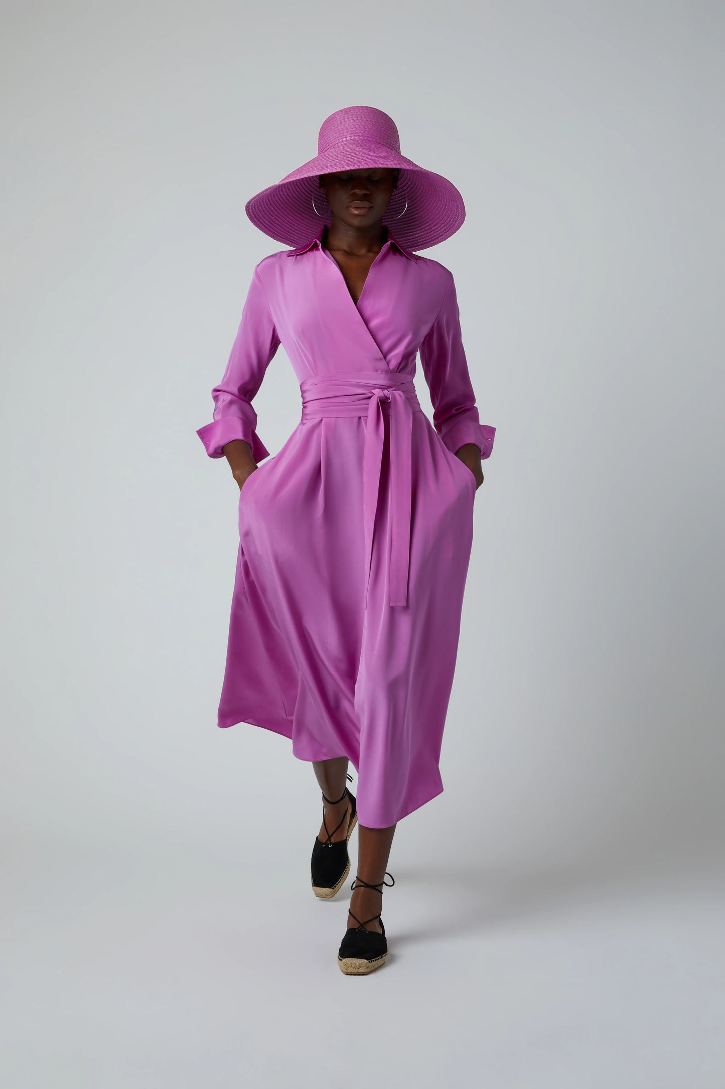 Jasper Conran "Celia" Silk Full Skirt Wrap Dress in Pink