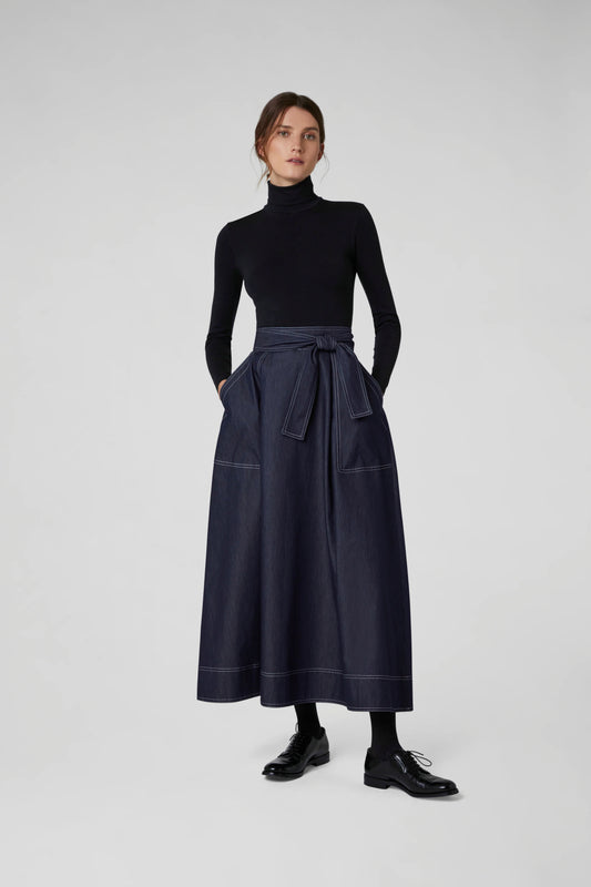 Jasper Conran "Faye" Denim Maxi Full Skirt in Blue