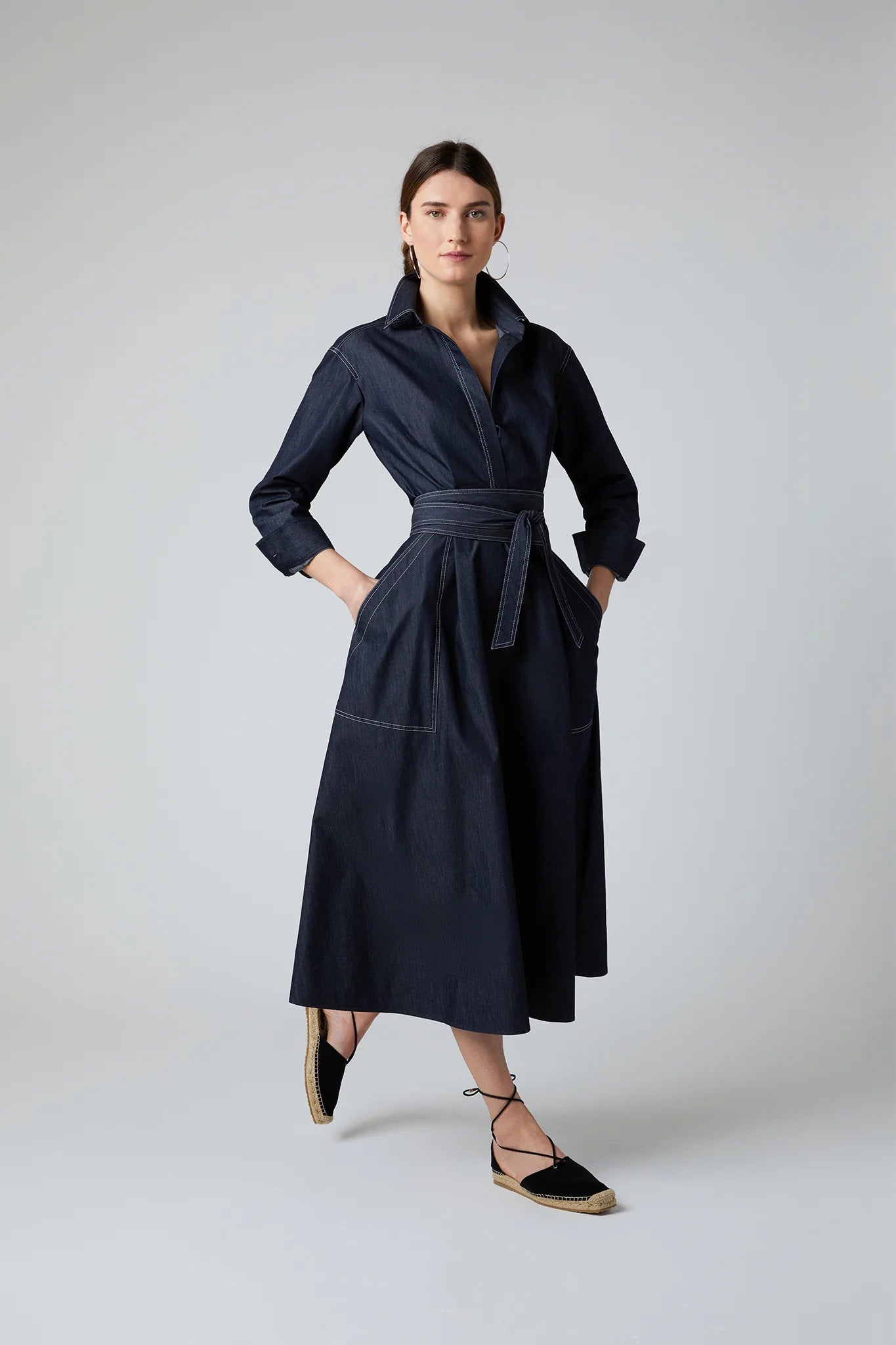 Jasper Conran "Ella" Denim Full Skirt Shirt Dress in Blue