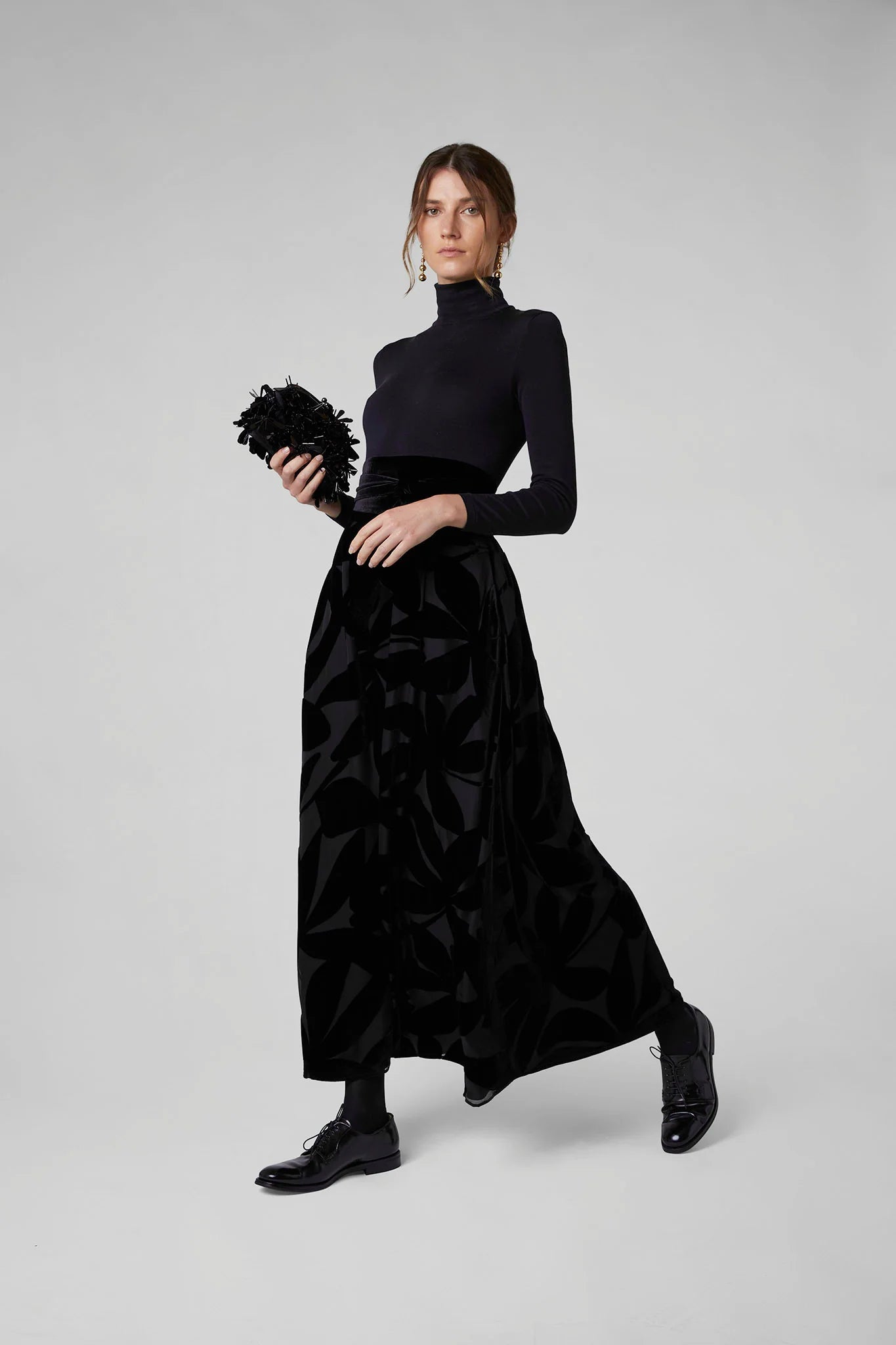 Jasper Conran "Gianna" Velvet Burnout Maxi Skirt in Black