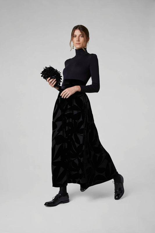 Jasper Conran "Gianna" Velvet Burnout Maxi Skirt in Black