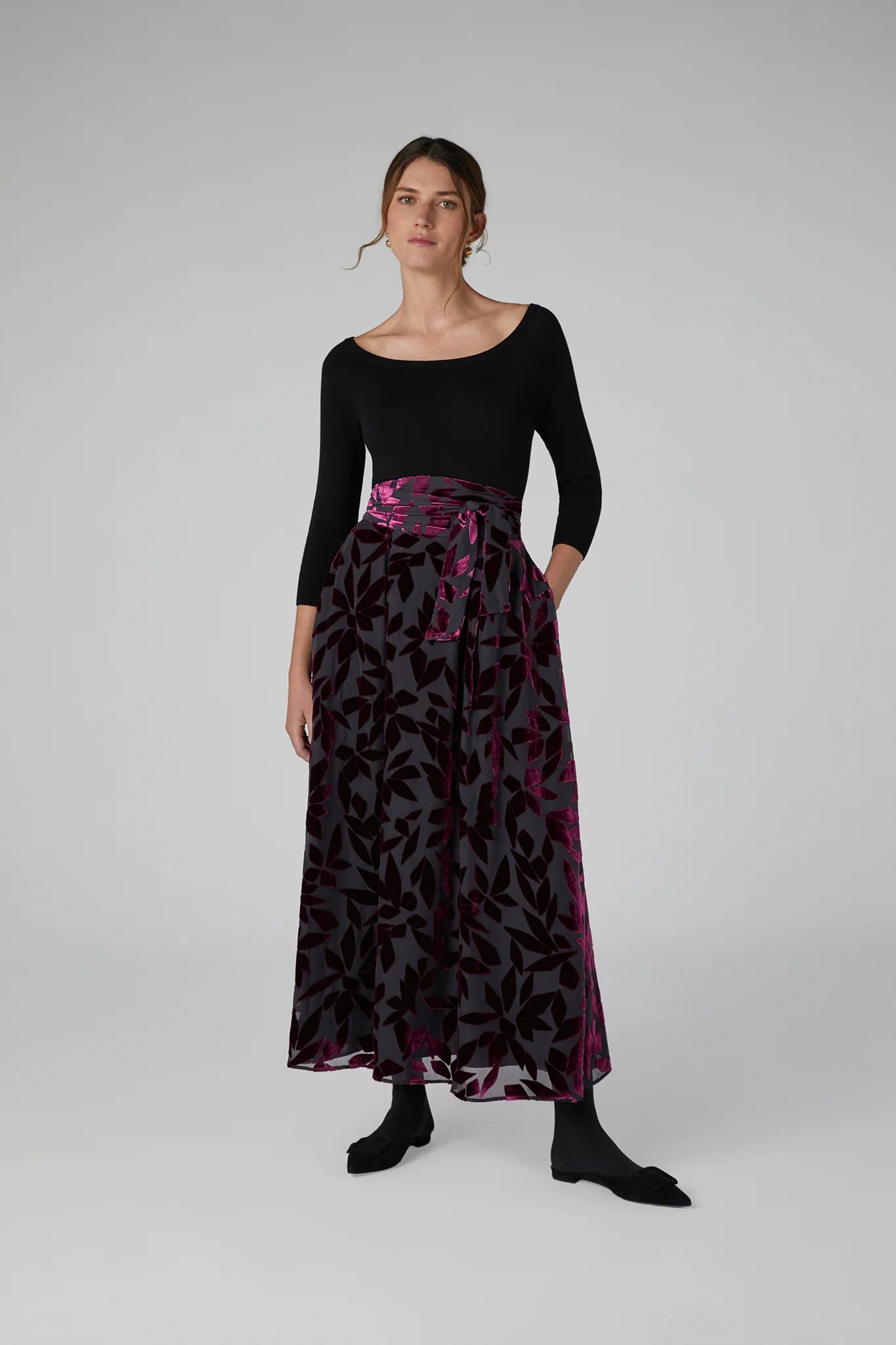 Jasper Conran "Idalia" Velvet Burn Out Skirt in Cerise Geo Pink