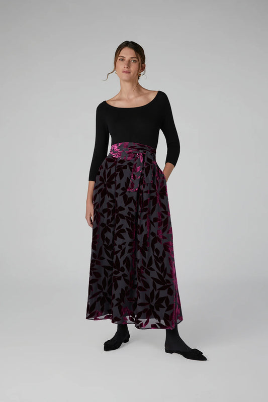 Jasper Conran "Idalia" Velvet Burn Out Skirt in Cerise Geo Pink