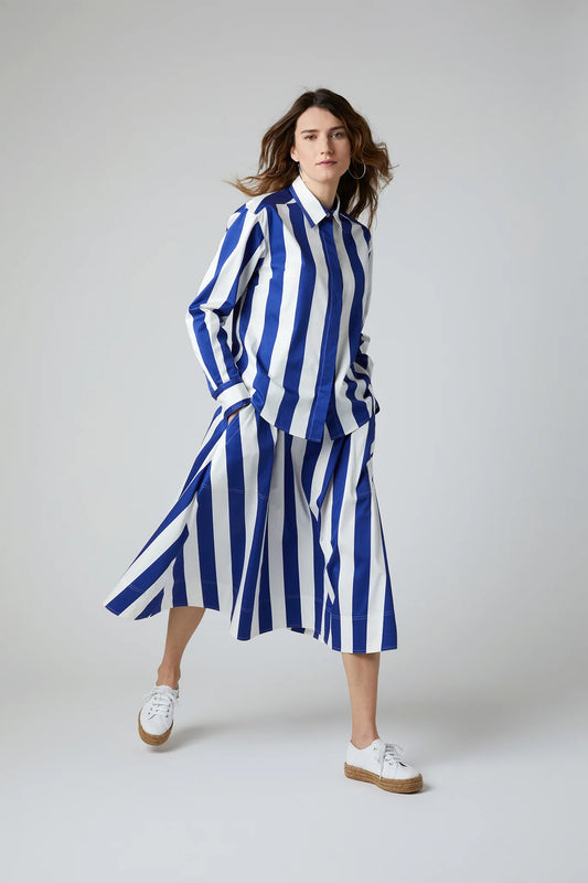 Jasper Conran "Floretta" Striped Button Through Cotton Shirt in Blue