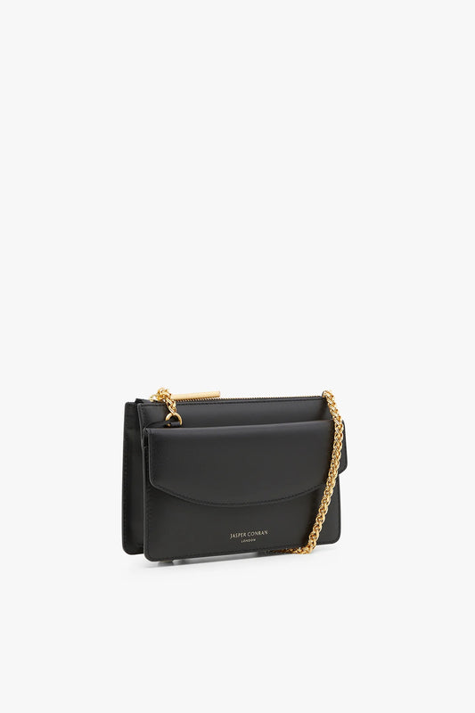 Jasper Conran "Francine" Leather Chain Clutch in Black