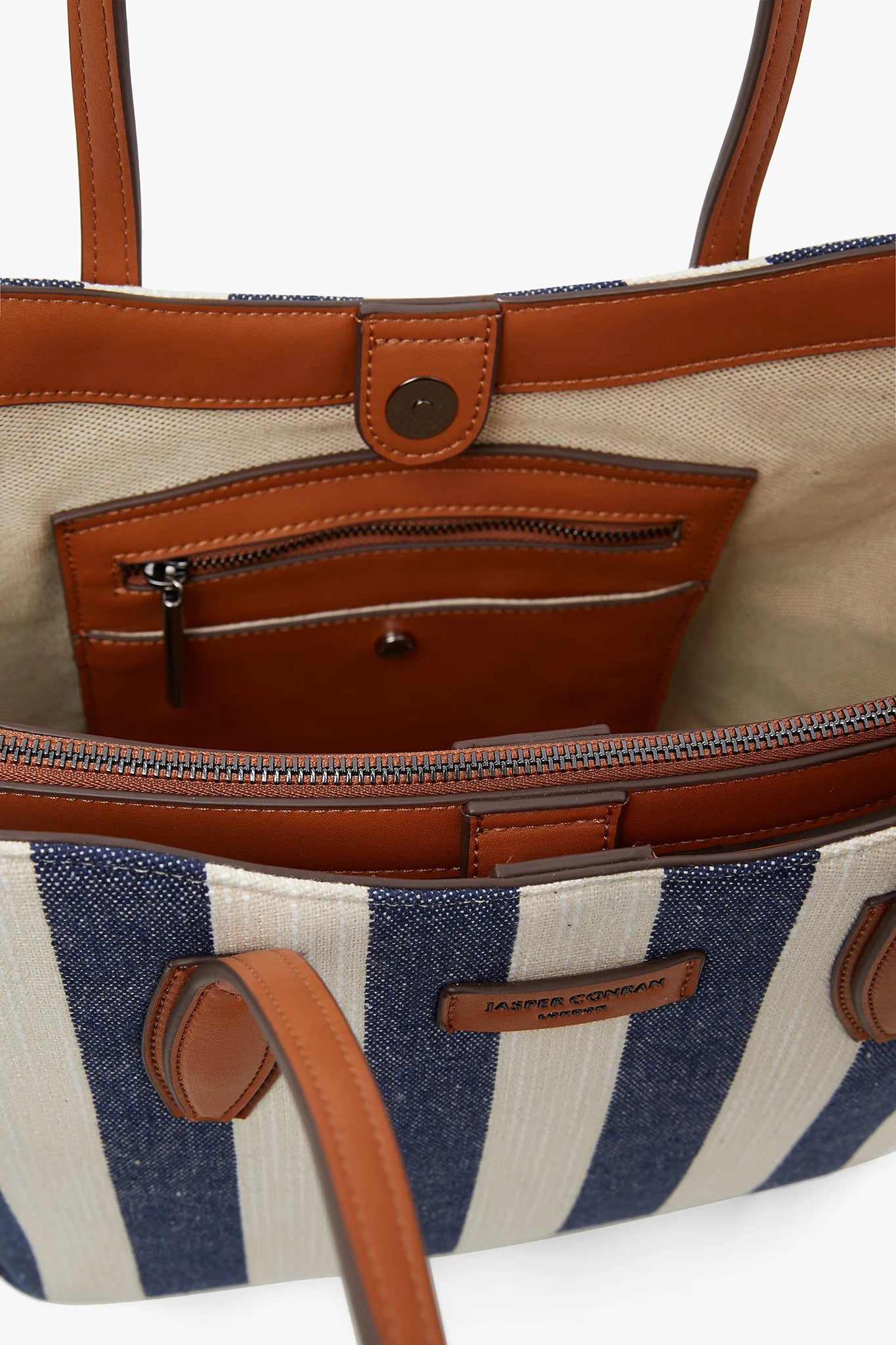 Jasper Conran "Bryn" Large Stripe Canvas Tote Striped in Navy
