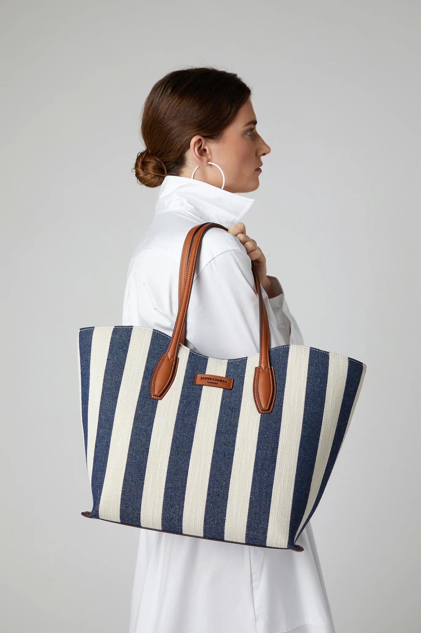 Jasper Conran "Bryn" Large Stripe Canvas Tote Striped in Navy