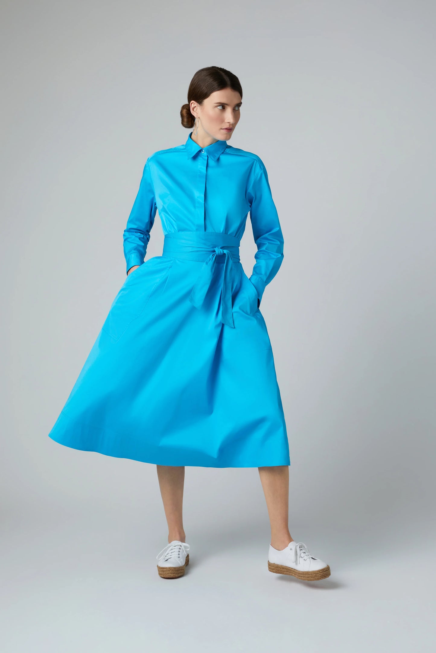 Jasper Conran "Blythe" Full Skirt Shirt Dress in Turquoise