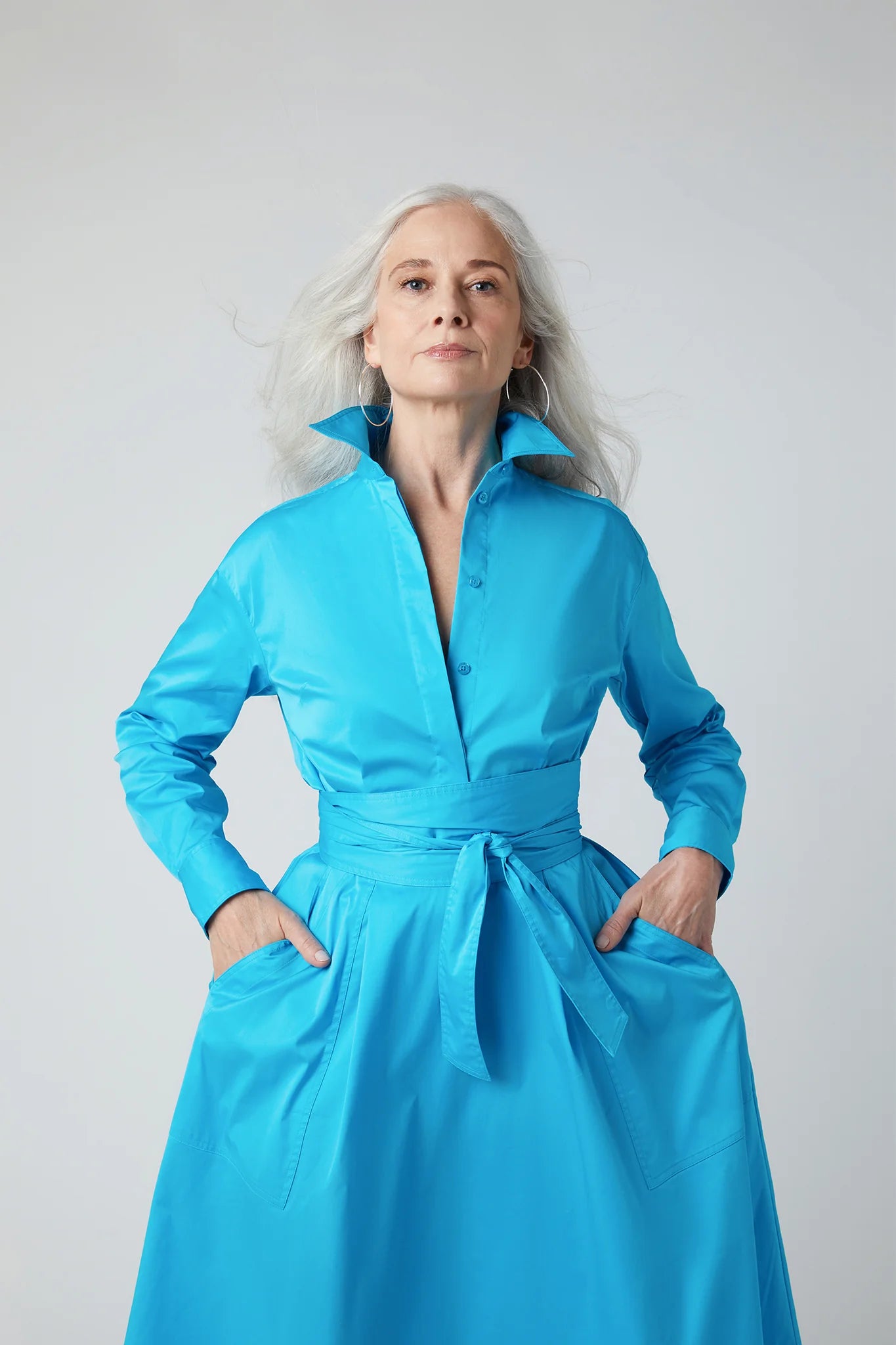 Jasper Conran "Blythe" Full Skirt Shirt Dress in Turquoise