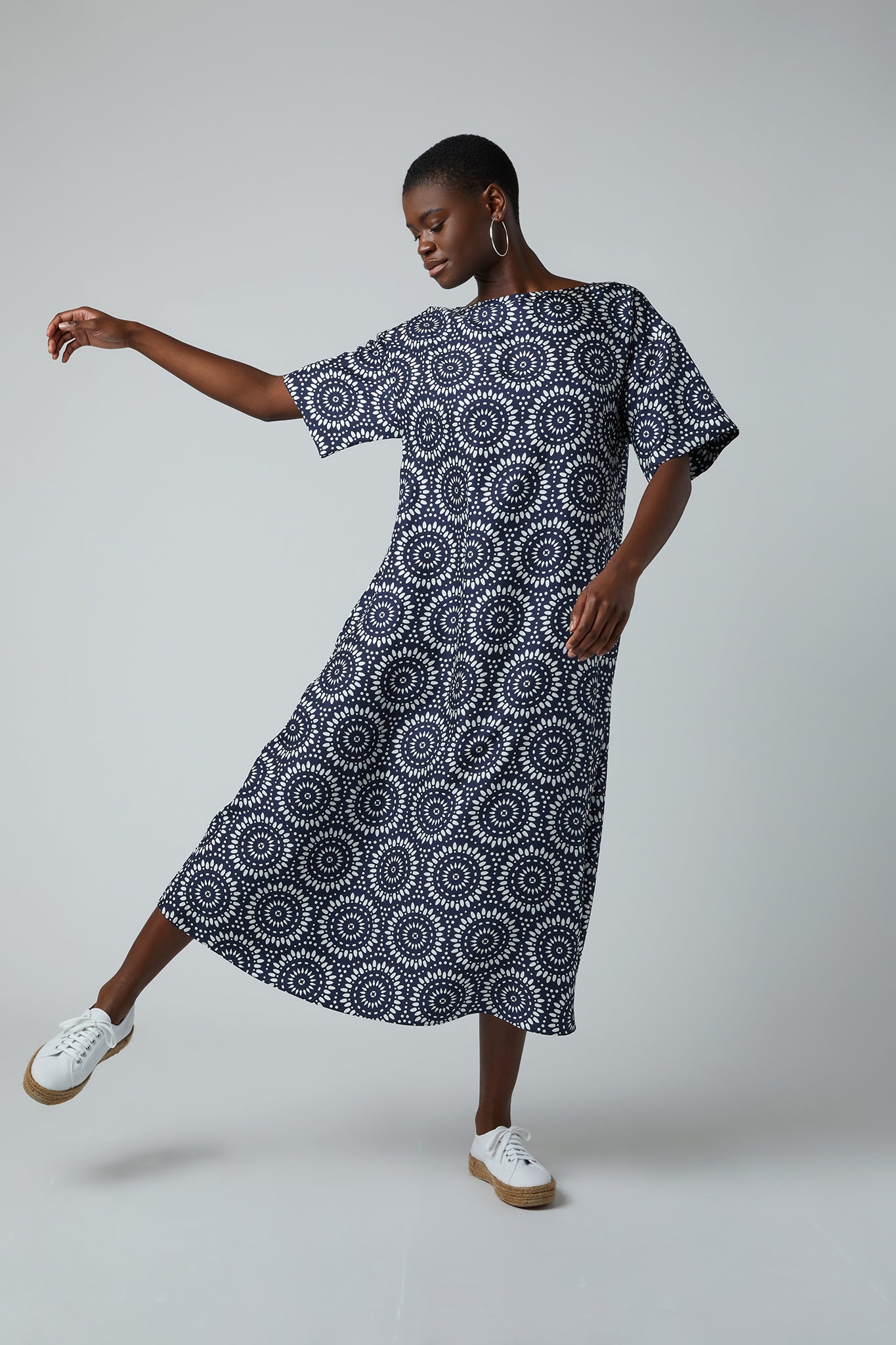 Jasper Conran "Flora" A-line Silk Dress in Navy