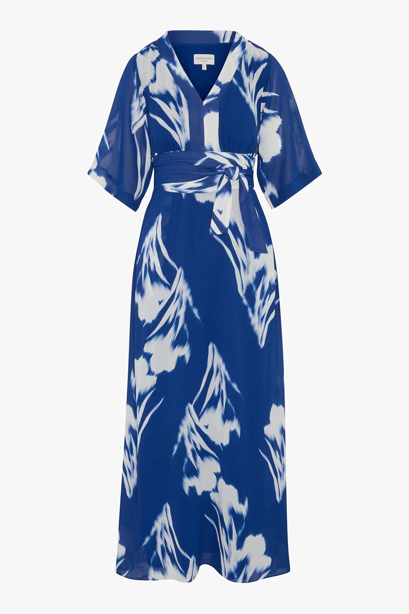 Jasper Conran "Hilary" V Neck Printed Georgette Maxi Dress in Blue
