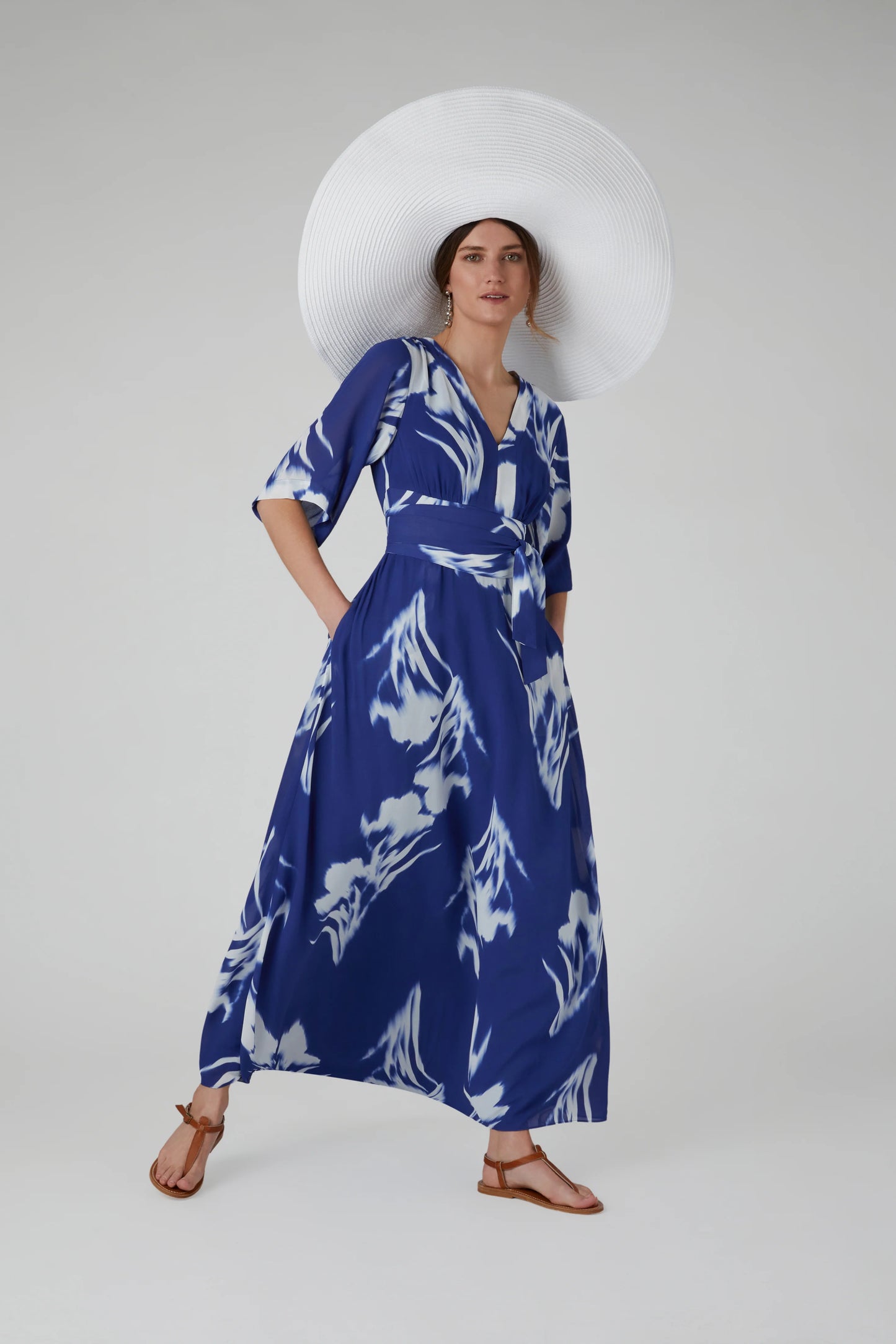 Jasper Conran "Hilary" V Neck Printed Georgette Maxi Dress in Blue