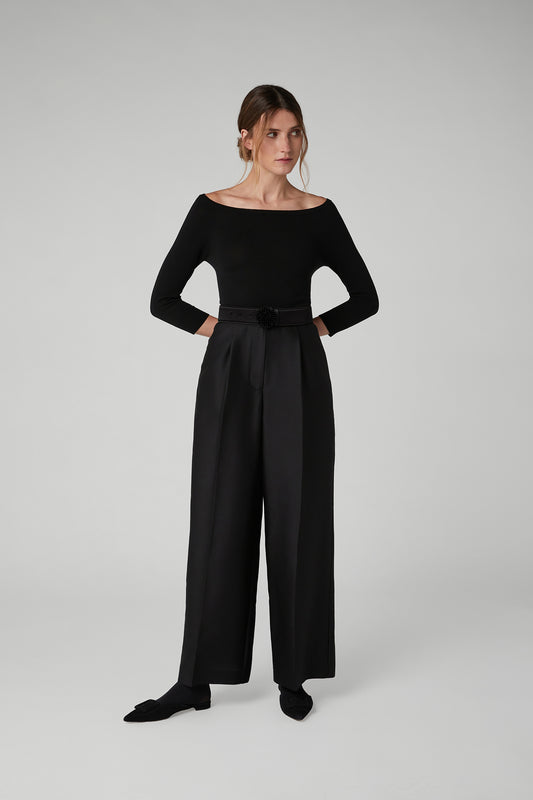 Jasper Conran "Imogen" Wool Silk Wide Leg Trousers in Black