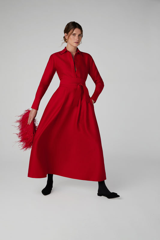Jasper Conran "Gwen" Wool Silk Skirt in Red