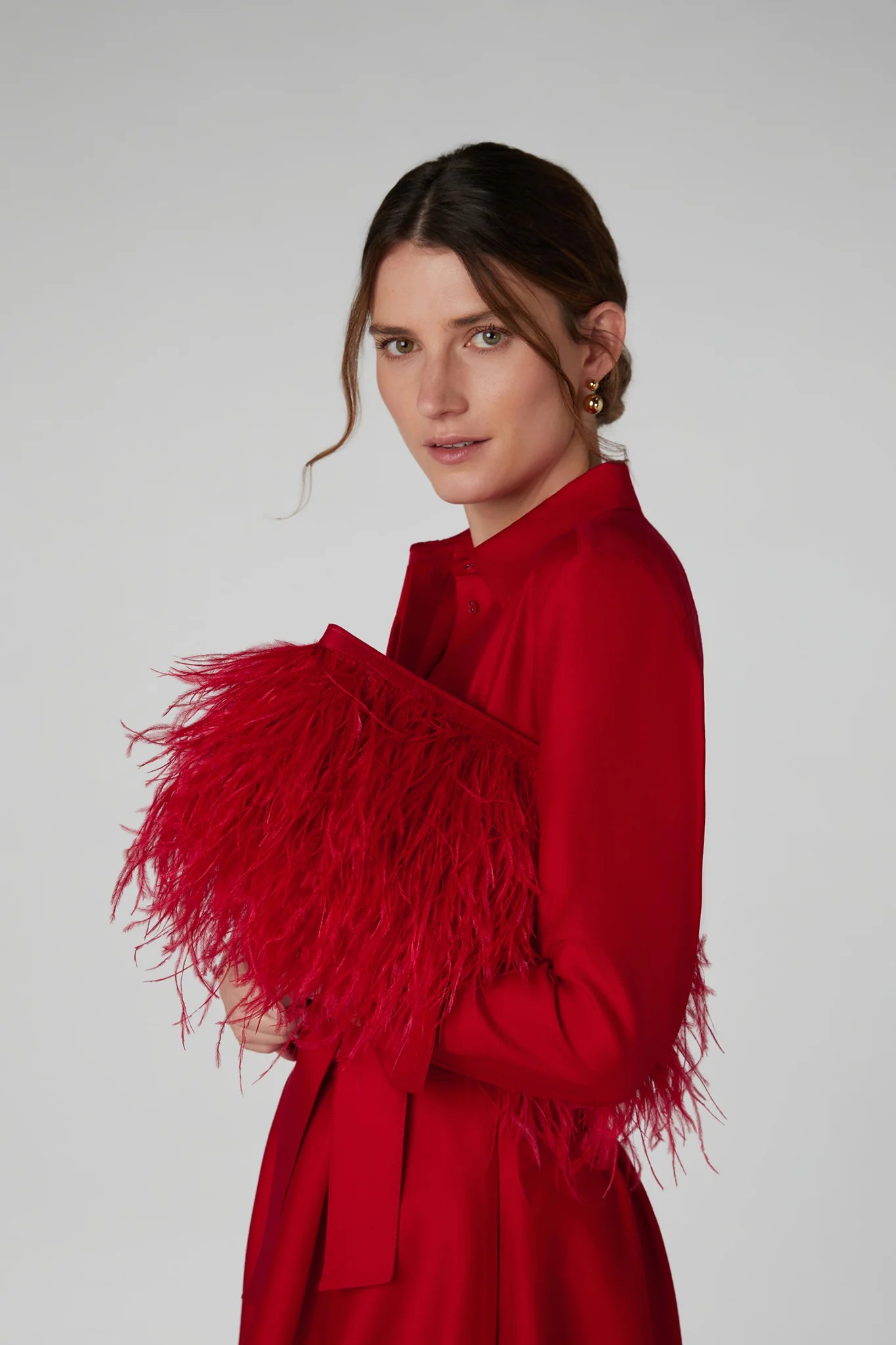 Jasper Conran "Inez" Ostrich Feather Clutch Bag in Red
