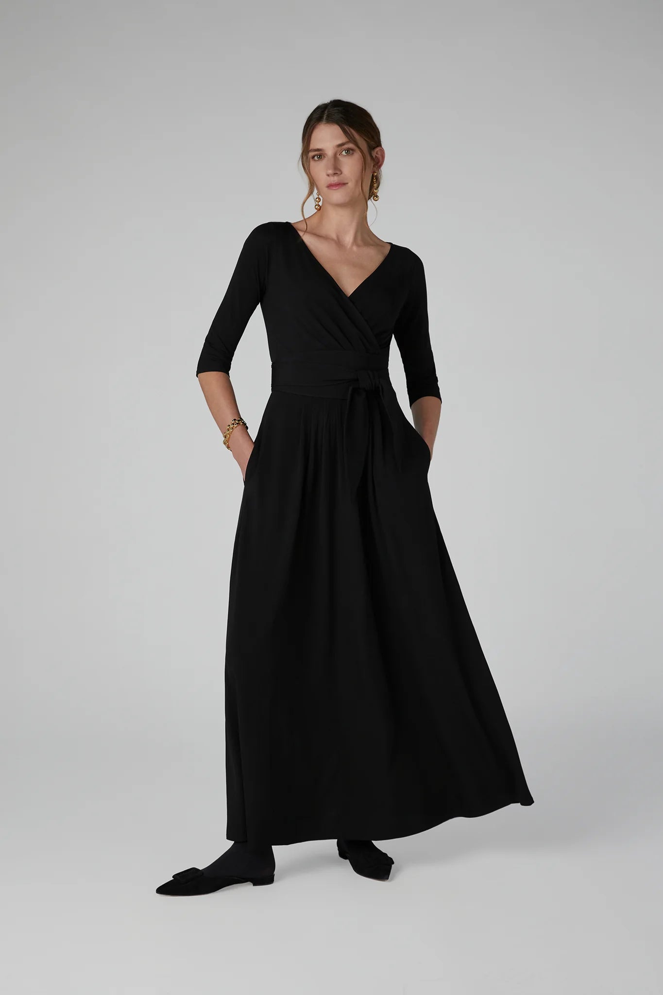 Jasper Conran "Ivy" Draped Jersey Wrap Dress in Black