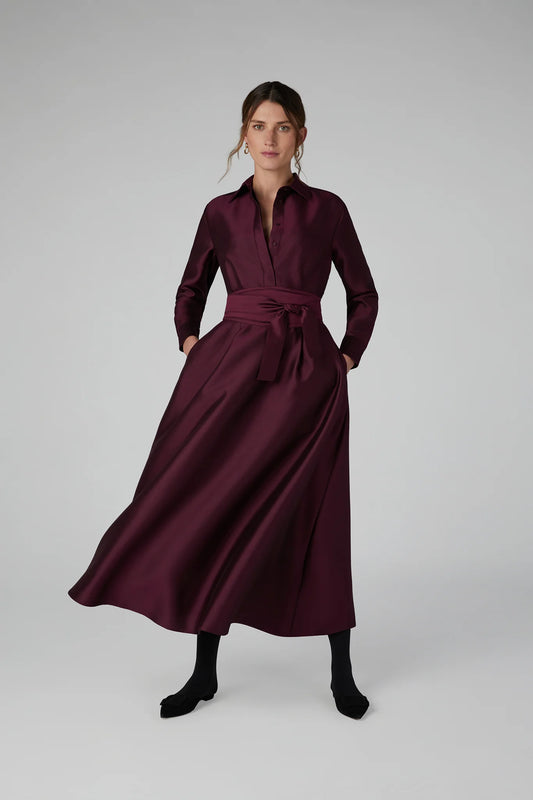 Jasper Conran "Isla" Wool Silk Shirt Dress in Berry