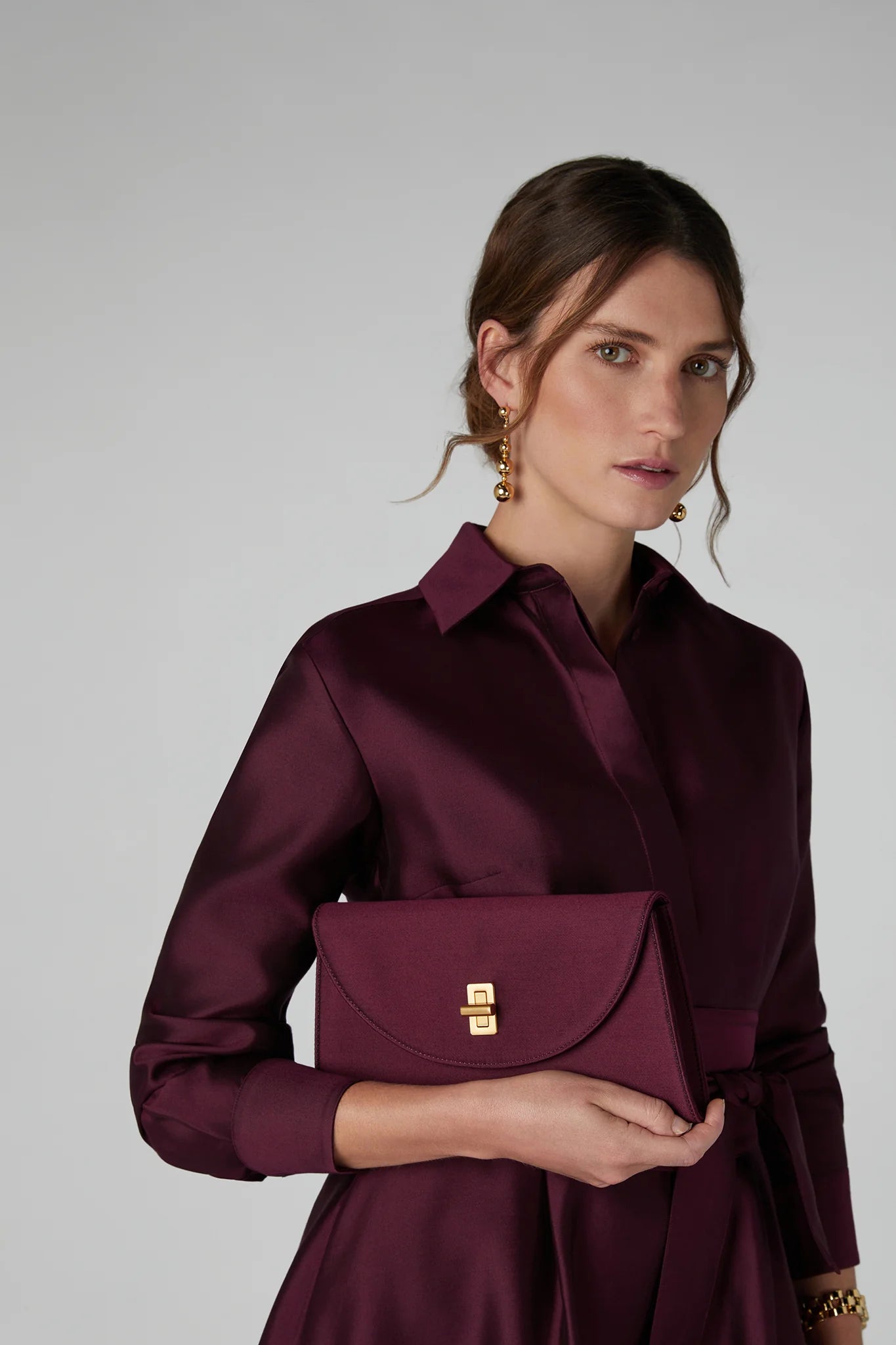 Jasper Conran "Isla" Wool Silk Shirt Dress in Berry