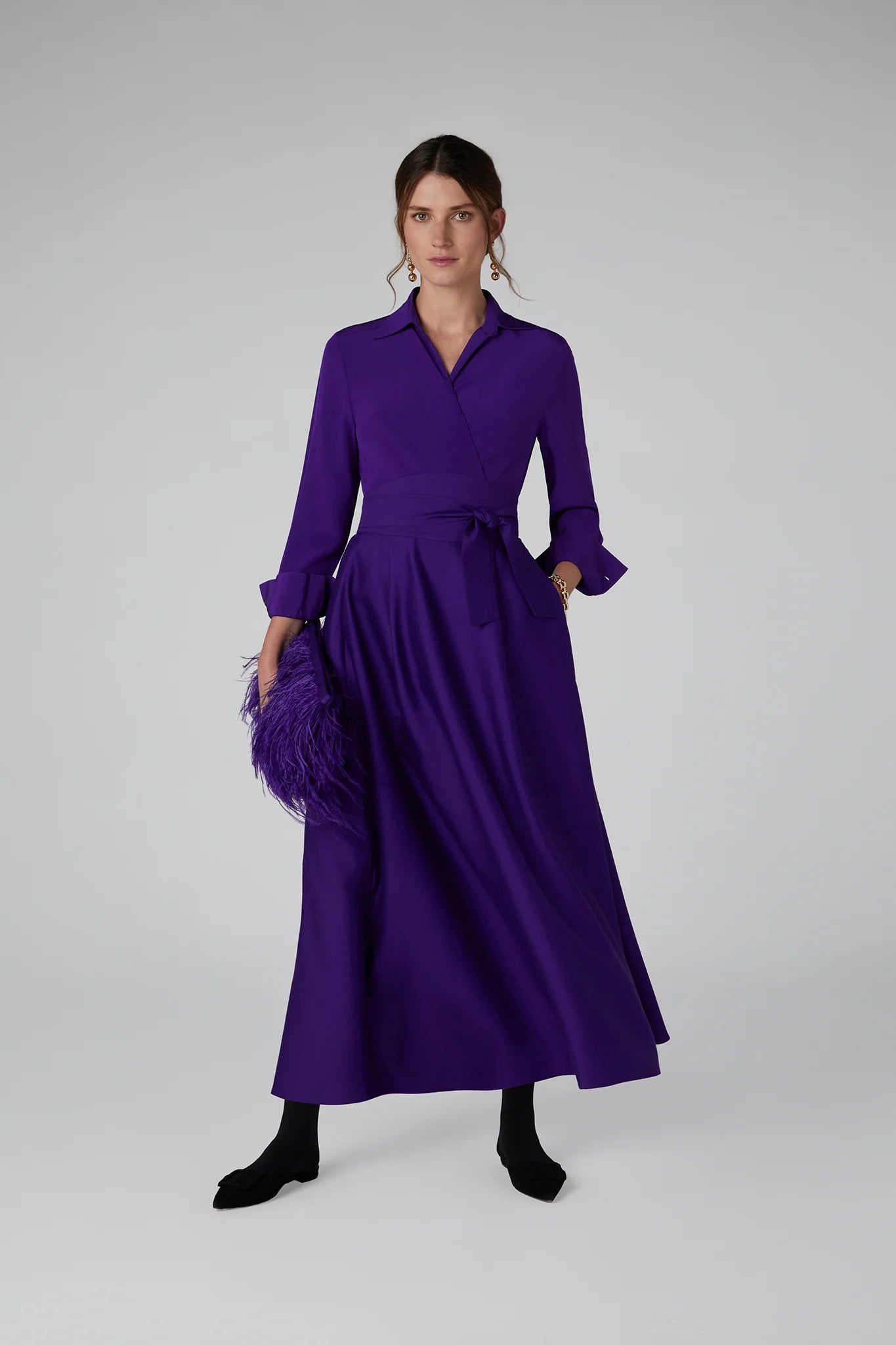 Jasper Conran "Inez" Ostrich Feather Clutch Bag in Violet