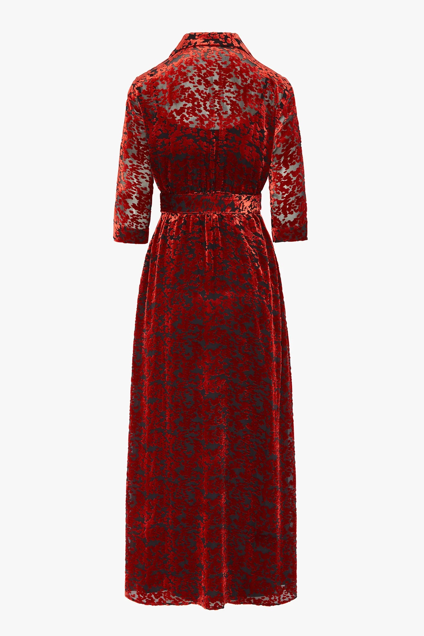 Jasper Conran "Iris" Velvet Devoré Wrap Dress in Red