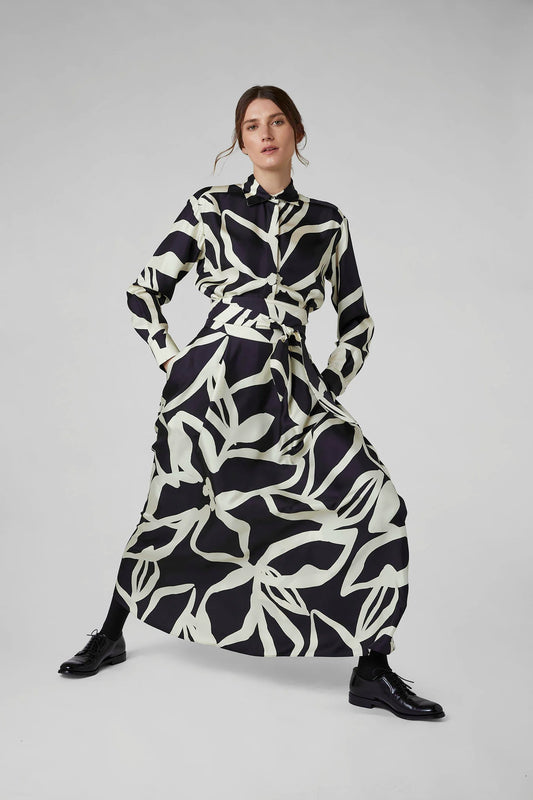 Jasper Conran "Gail" Silk Twill Printed Shirt in Black