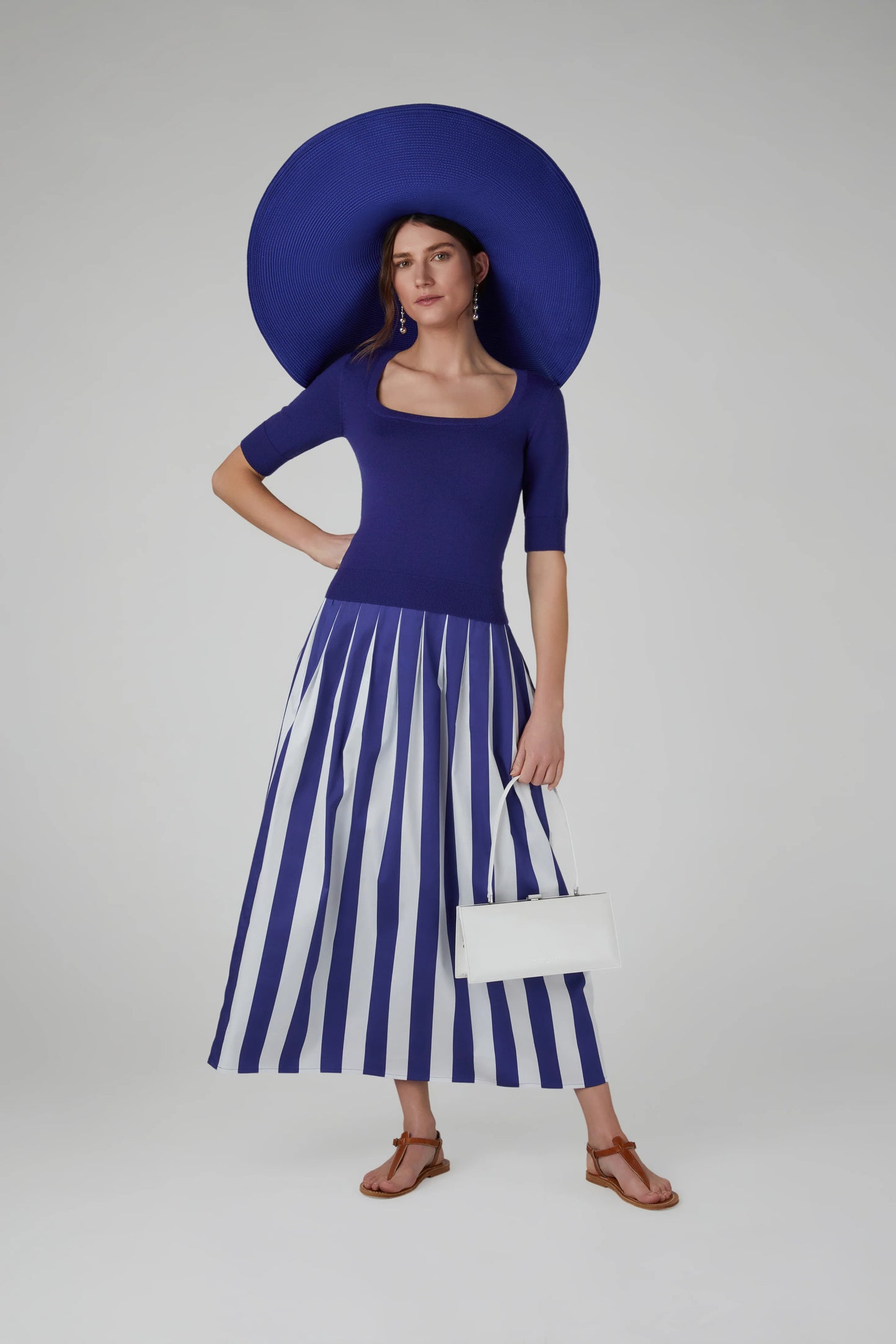 Jasper Conran "Hope" Striped Skirt Cotton in Blue