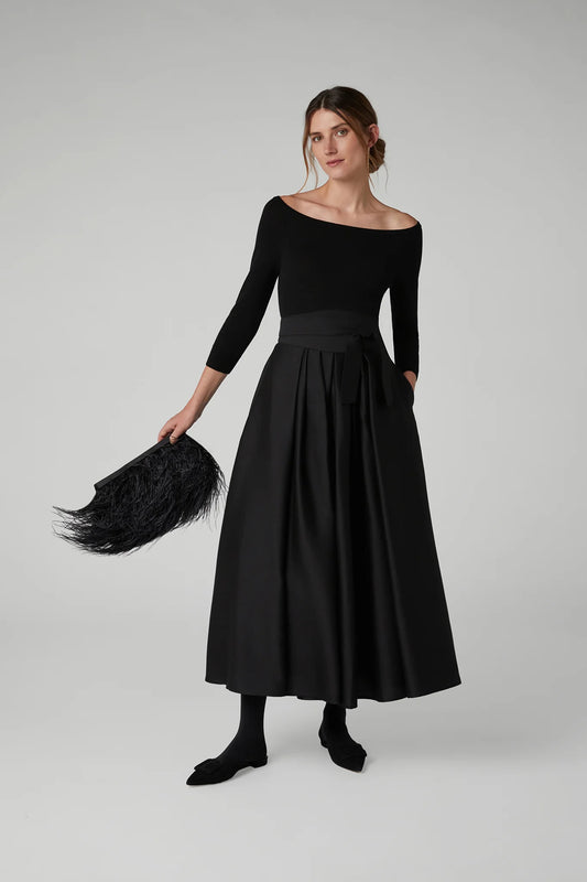 Jasper Conran "Ida" Wool Silk Inverted Pleat Skirt in Black