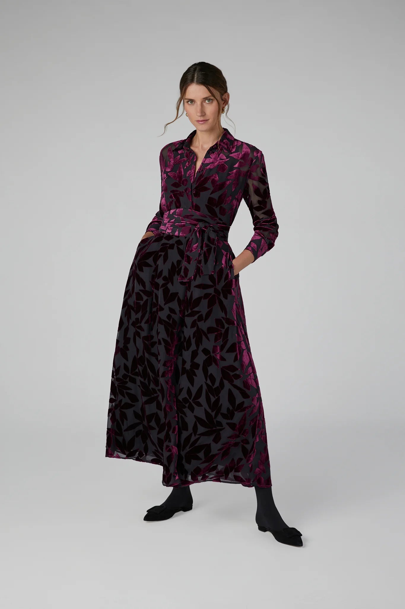 Jasper Conran "Idalia" Velvet Burn Out Skirt in Cerise Geo Pink