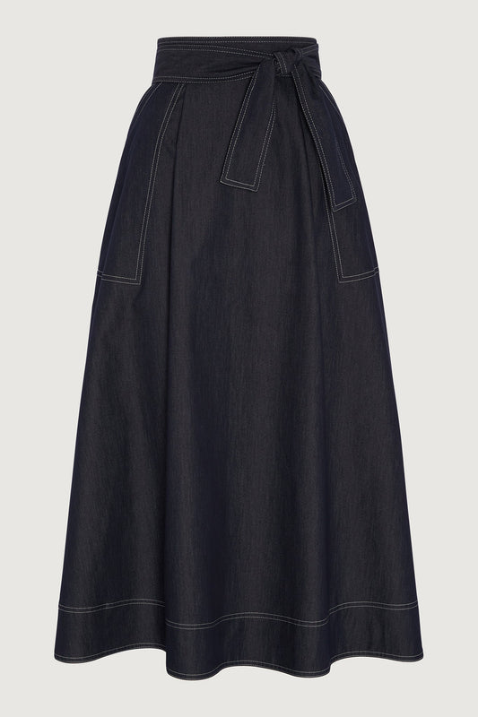 Jasper Conran "Faye" Denim Maxi Full Skirt in Blue