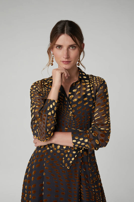 Jasper Conran "Idalia" Velvet Burn Out Shirt in Gold Spot