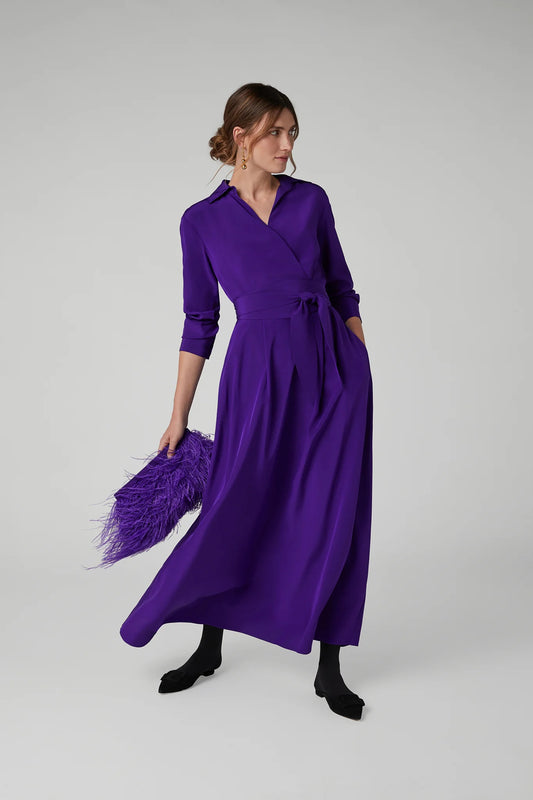 Jasper Conran "Celia" Maxi Silk Wrap Dress in Purple