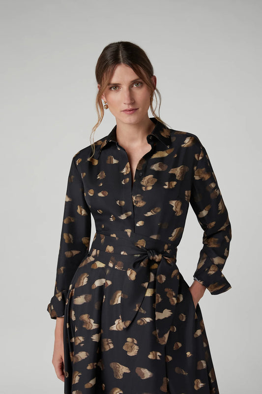 Jasper Conran "Isabella" Silk Twill Printed Shirt in Brown
