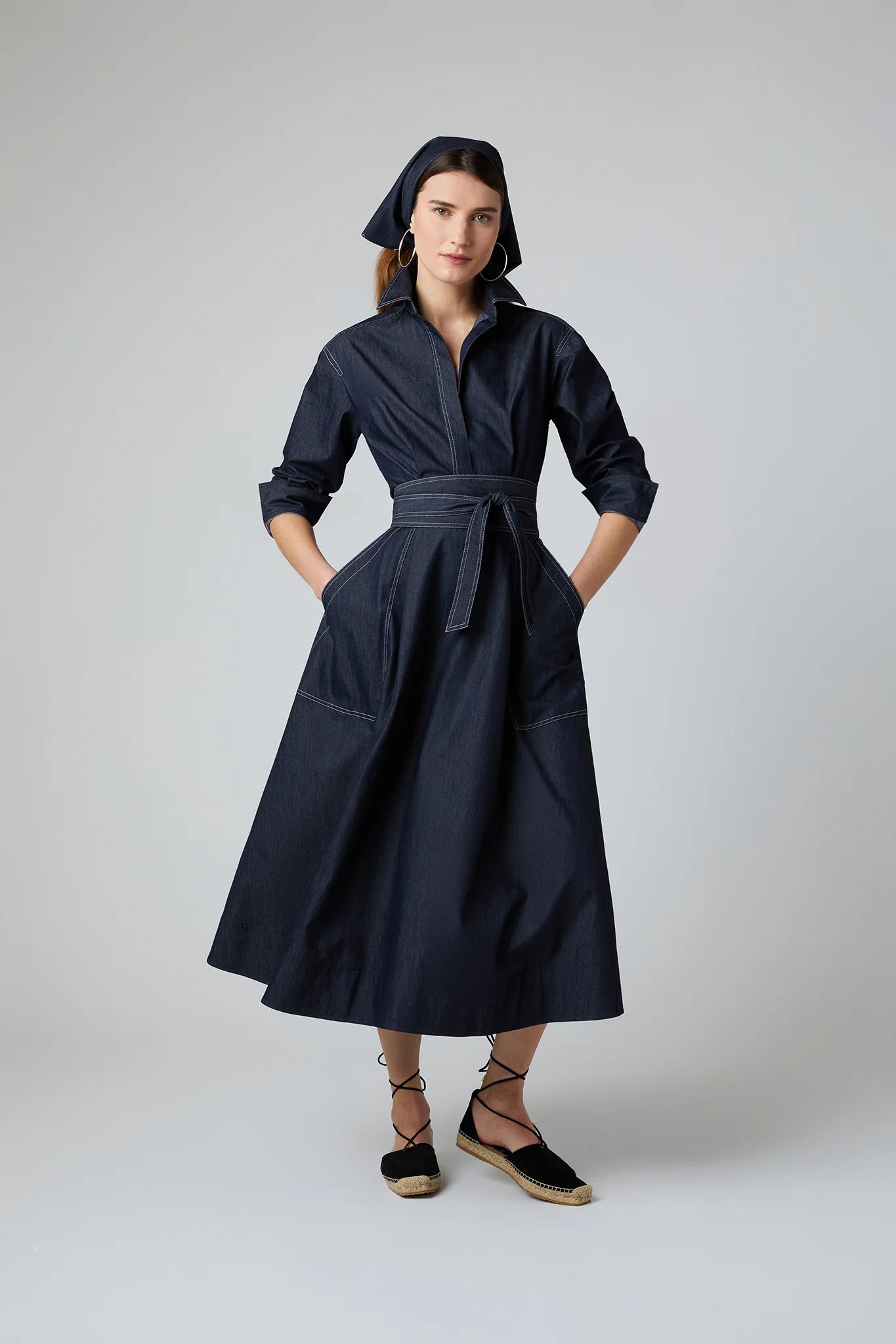Jasper Conran "Ella" Denim Full Skirt Shirt Dress in Blue