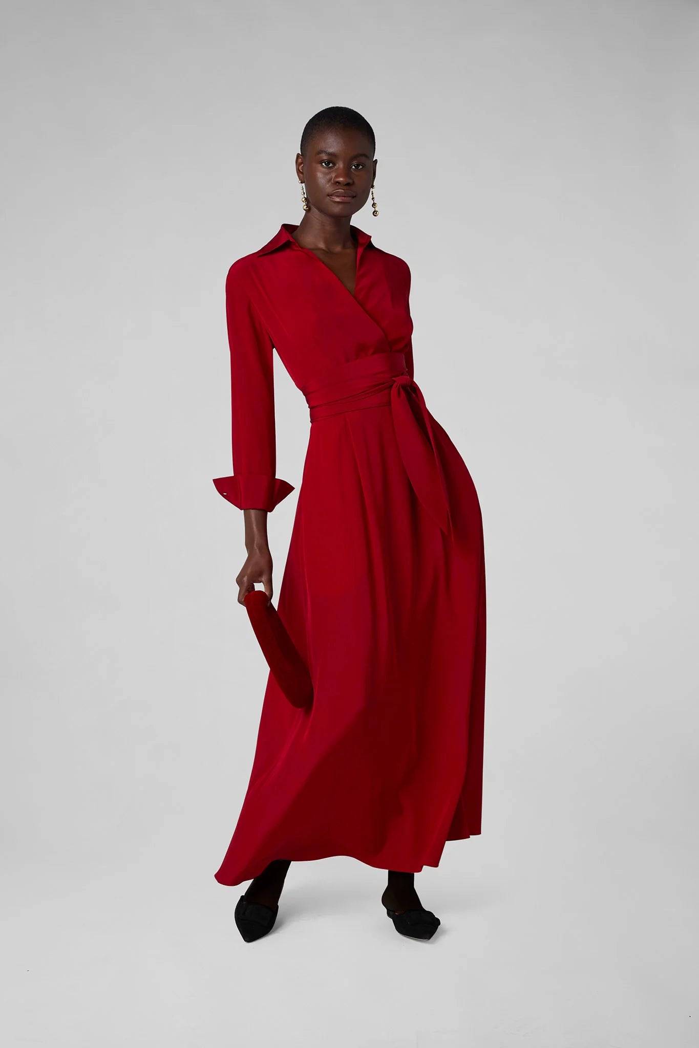 Jasper Conran "Celia" Maxi Silk Wrap Dress in Red
