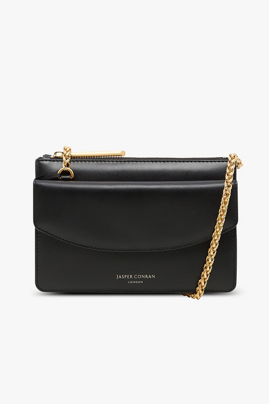 Jasper Conran "Francine" Leather Chain Clutch in Black