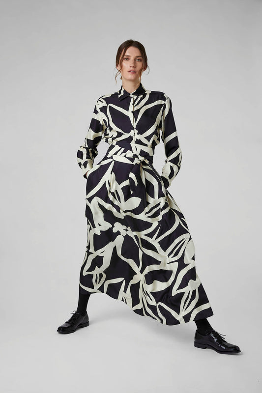 Jasper Conran "Gail" Silk Twill Printed Maxi Skirt in Black