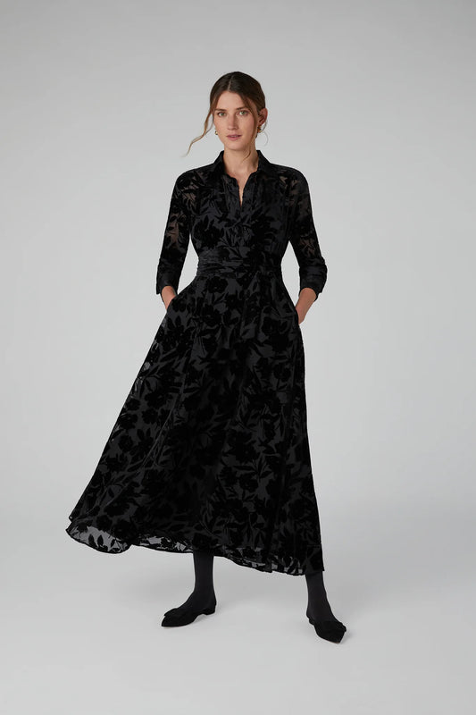 Jasper Conran "Idalia" Velvet Burn Out Skirt in Black Floral