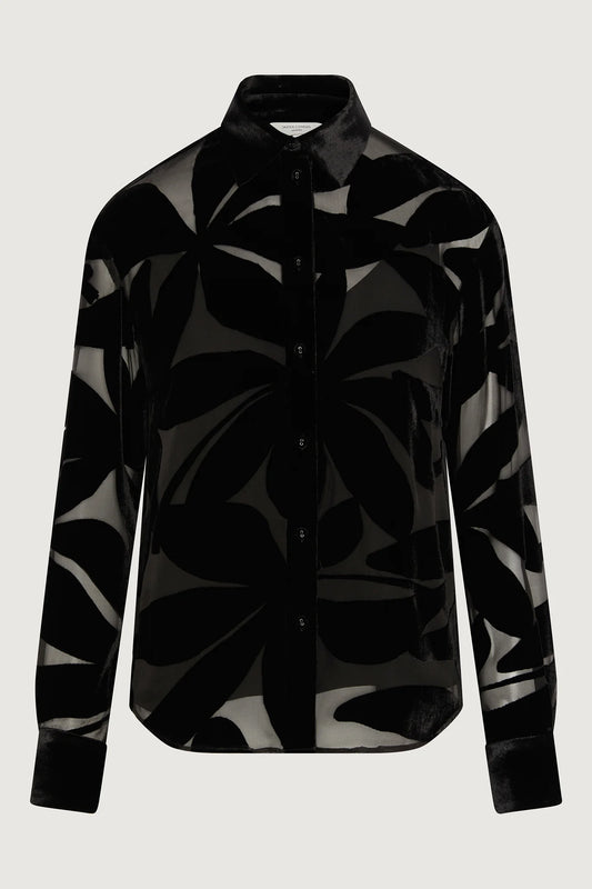 Jasper Conran "Gianna" Velvet Burn Out Shirt in Black