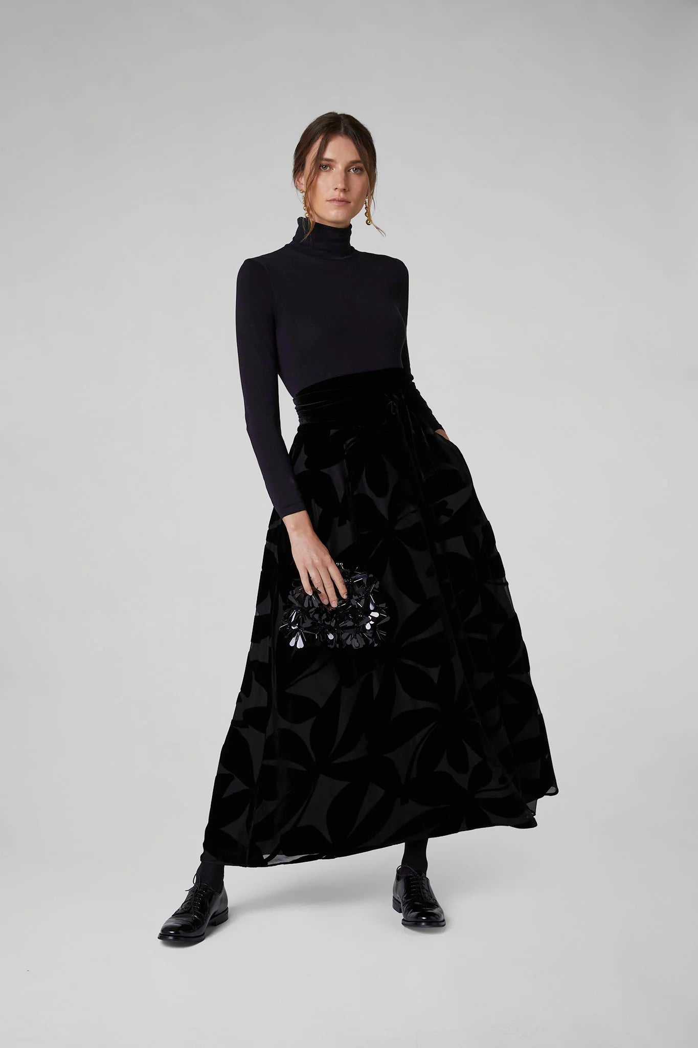 Jasper Conran "Gianna" Velvet Burnout Maxi Skirt in Black