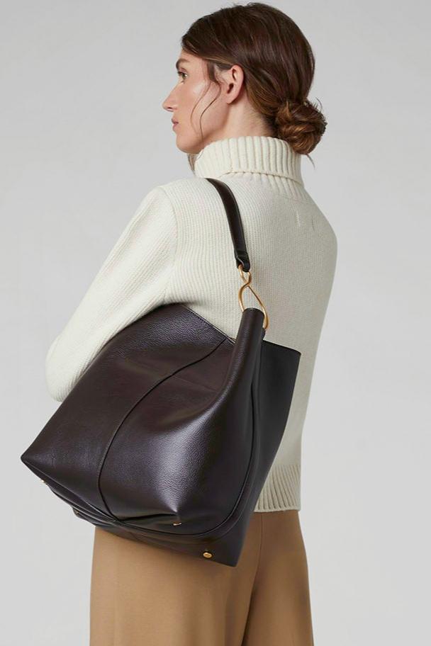 Jasper Conran "Gigi" Leather Hobo Bag in Chocolate