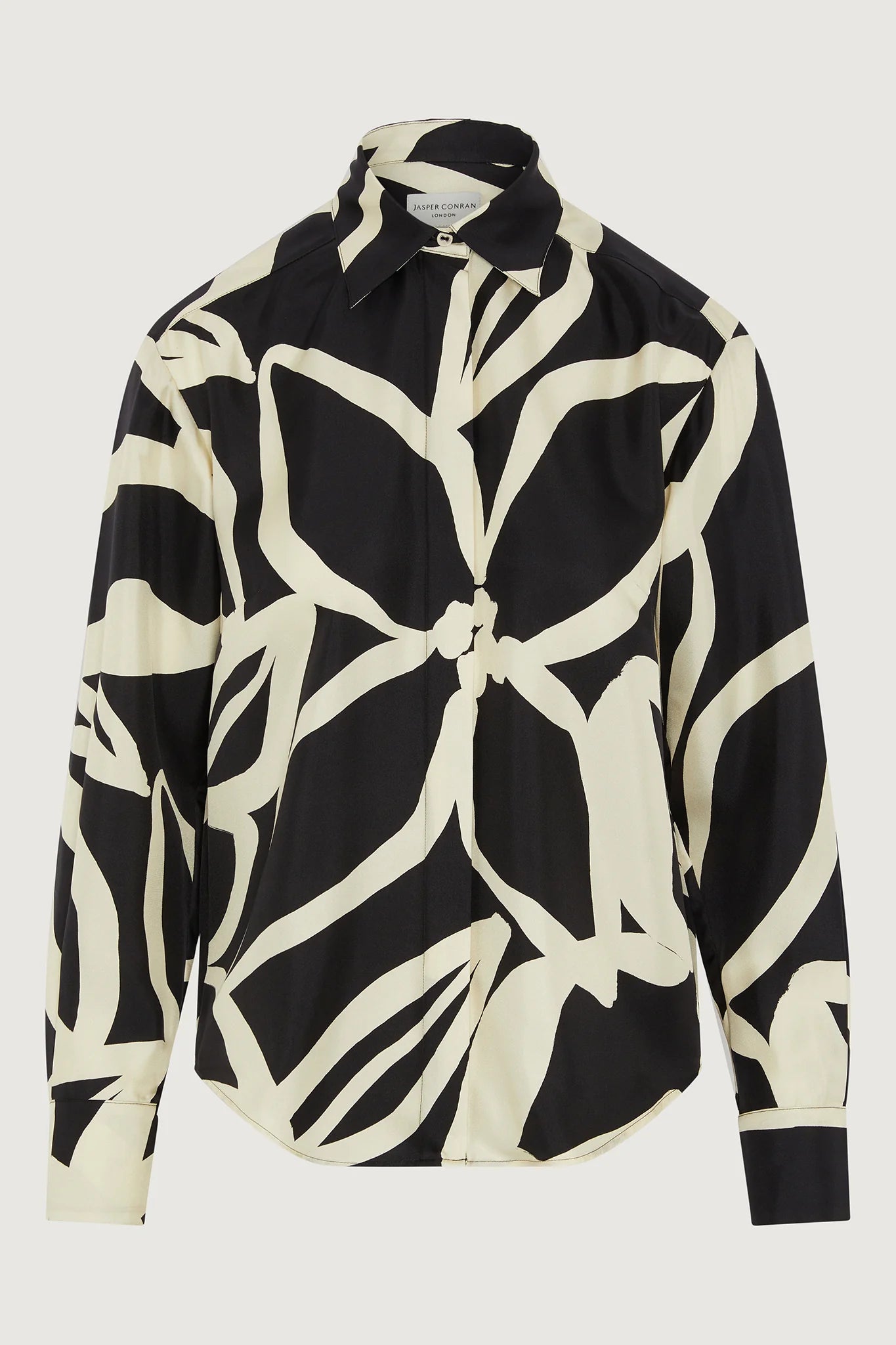 Jasper Conran "Gail" Silk Twill Printed Shirt in Black