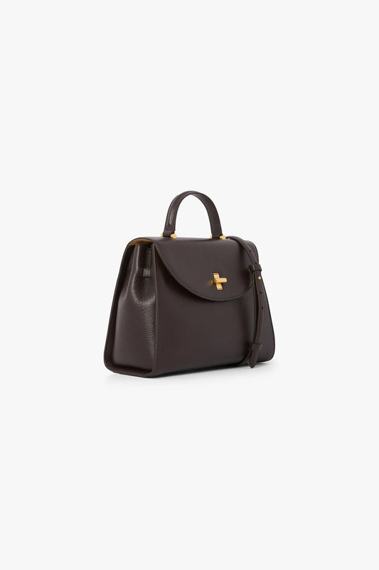 Jasper Conran "Gigi" Leather Top Handle Grab Bag in Chocolate